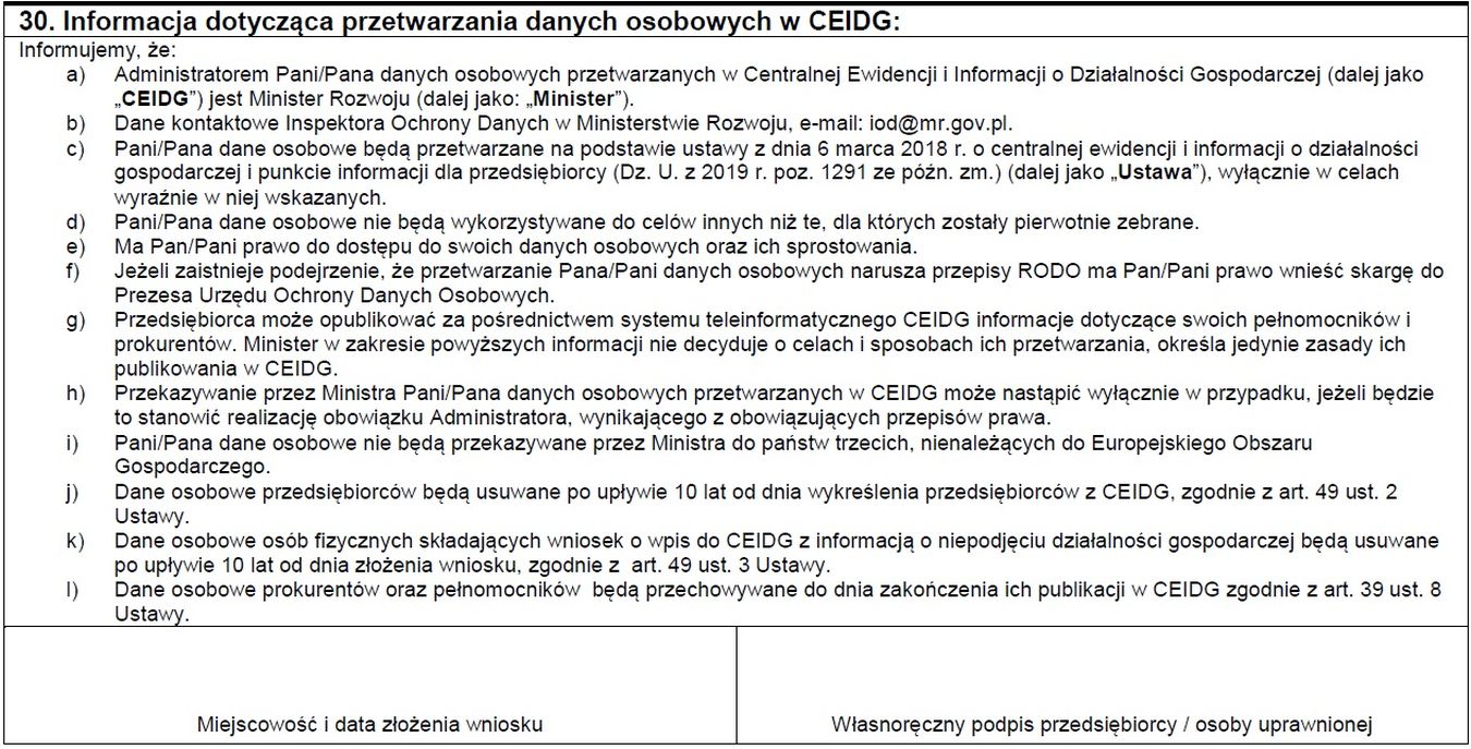 rejestracja firmy ceidg1 dane osobowe